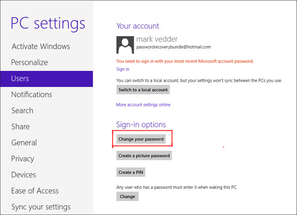 Change Windows 8 Password