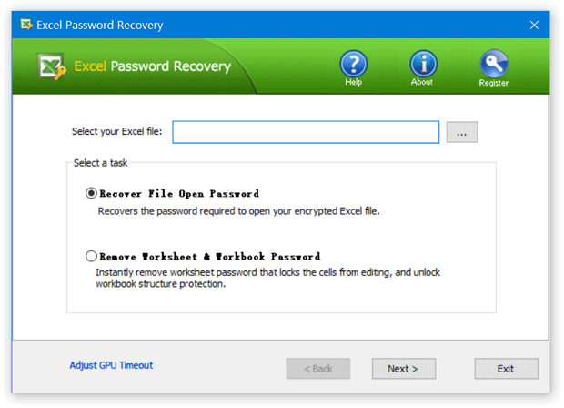 Excel Password Recovery screen shot