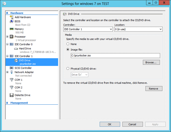 Mount ISO image to the DVD drive of your Hyper-V virtual machine