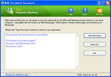 Click to view MSN Password Recovery 1.3 screenshot