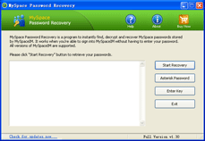 Click to view MySpace Password Recovery 1.3 screenshot