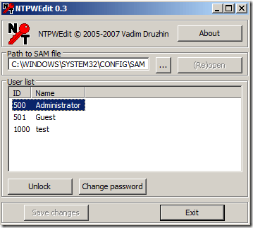 Reset Windows 7 Password with NTPWEdit