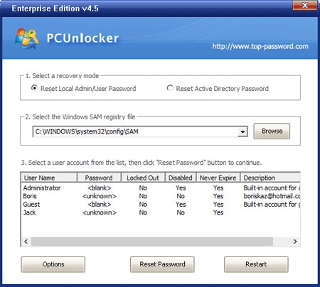 PCUnlocker screen shot