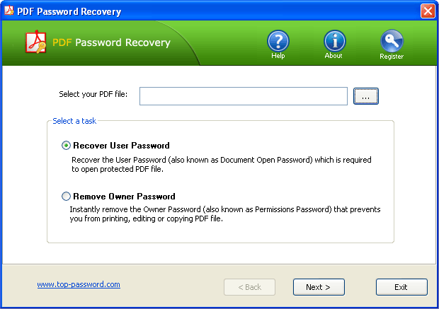 Click to view PDF Password Recovery 1.7 screenshot