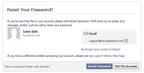 how to reset facebook password with reset code