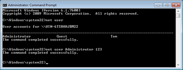 change windows password from command prompt