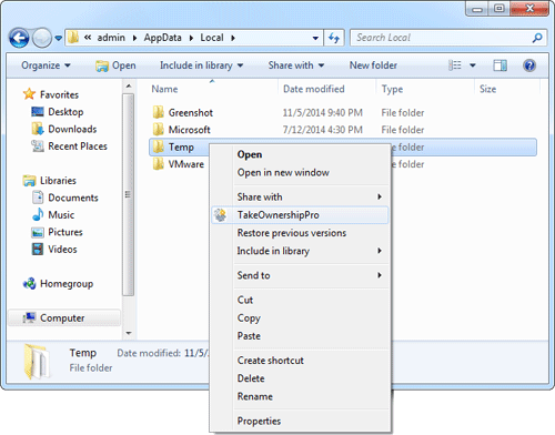 Take ownership of folders or files from right-click context menu