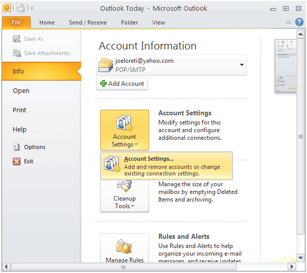 change password in outlook desktop app