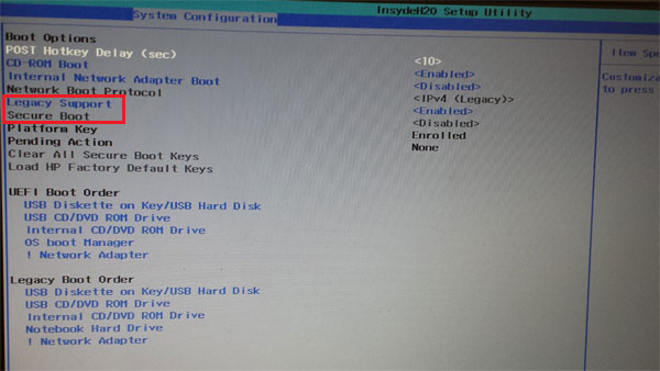 disabling secure boot hp