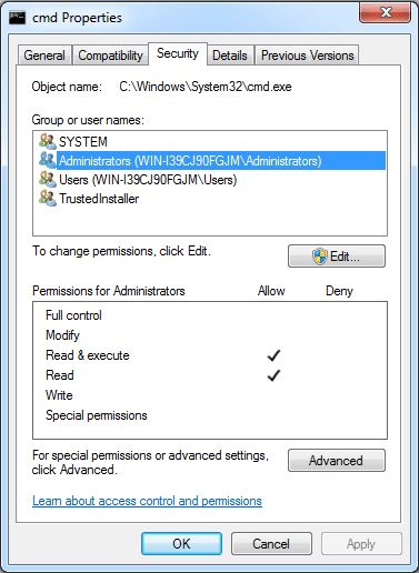 como permitir permissões no Windows Vista