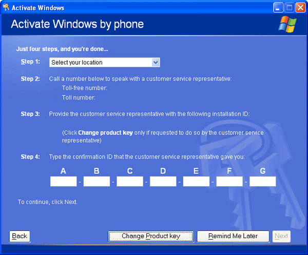 how to change some product key in windows exp professional