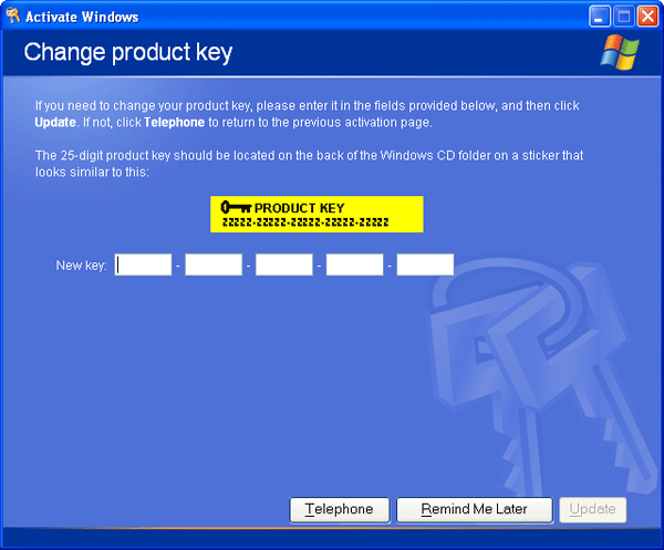 prodotto essenziale nel registro di Windows XP