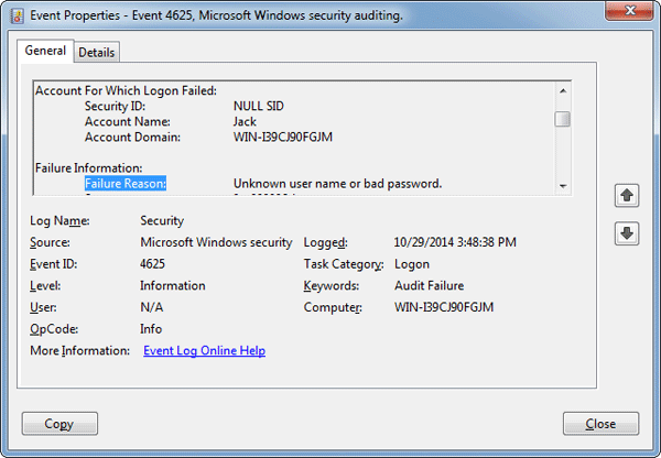 monitorare l'accesso e la disconnessione dell'attività fisica in Windows XP