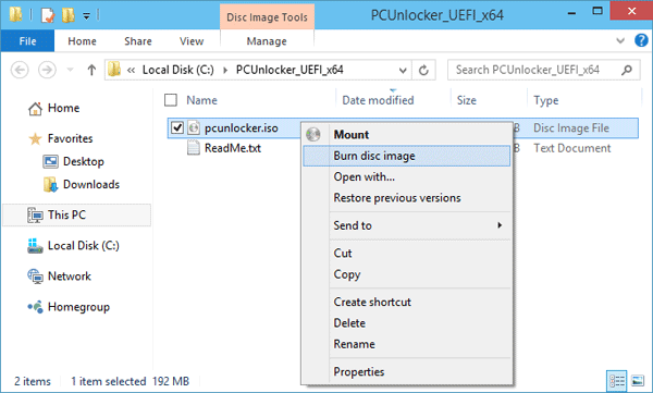 ouverture d'une image disque appropriée dans Windows 7
