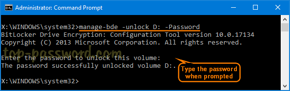 how to unlock bitlocker without password windows 10