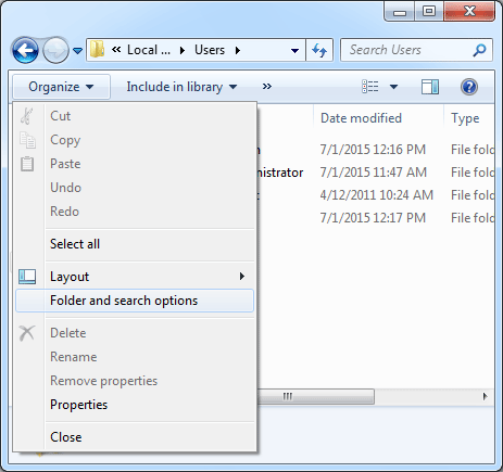mostrando os arquivos ocultos apenas no Windows 7