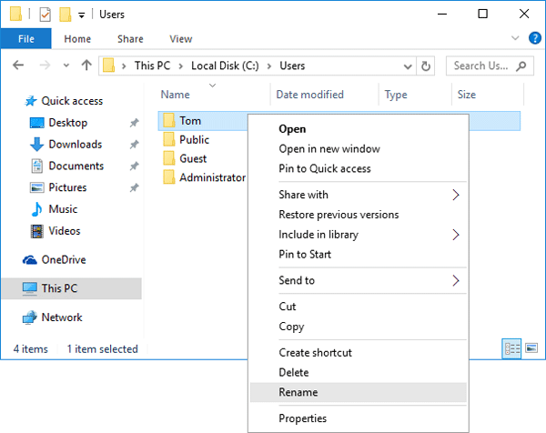как изменить полное имя файла пользователя в Windows Vista