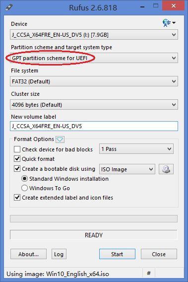 rufus windows 10 usb fat32 or ntfs