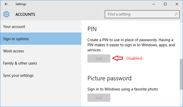 A Workaround Disable PIN in Windows / 8 Password Recovery