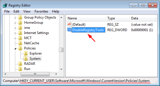 disable policy regedit