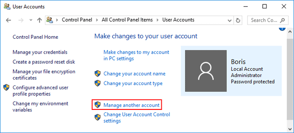 administrator password reset windows 10