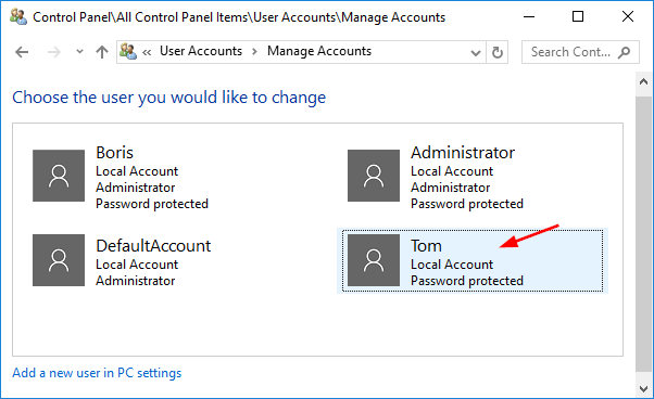 change account type windows 10