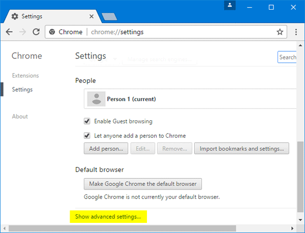 Chrome Extensions Settings Page