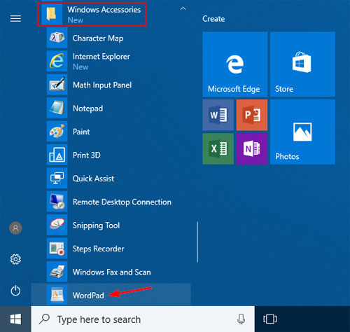 open-wordpad-from-start-menu