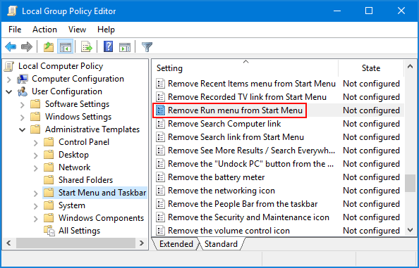 windows 2008 group policy remove autorisee tools start menu