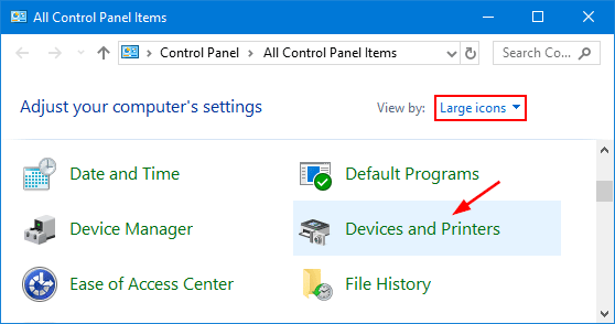 devices and printers panel