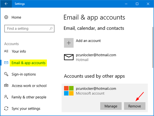 remove microsoft 365 account from windows 10