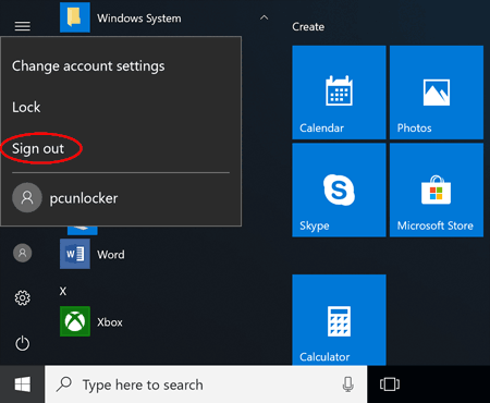 logout of microsoft account windows 10