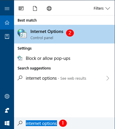 search internet options