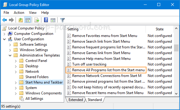 how to remove the all programs from start menu