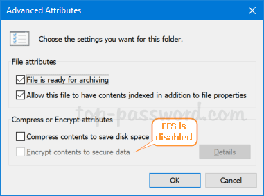 how to enable efs here in windows xp