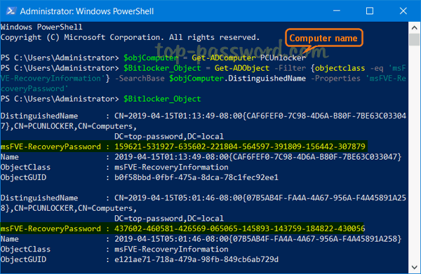 bitlocker recovery key