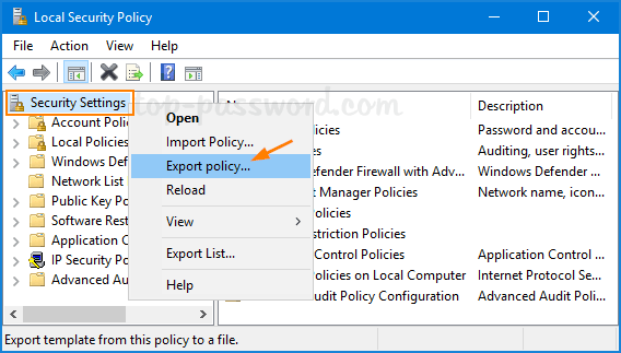 Export Local Security Policy Password Recovery