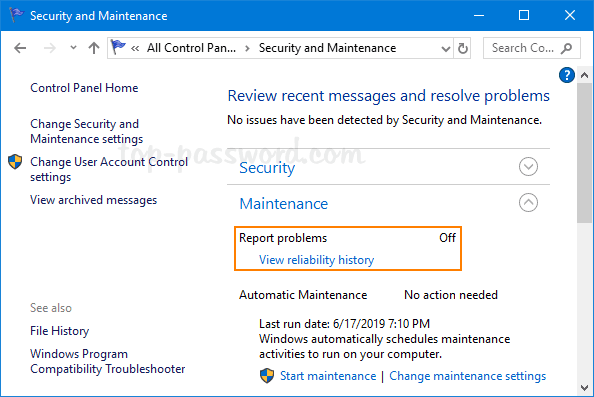 disponi la segnalazione degli errori di Microsoft Windows