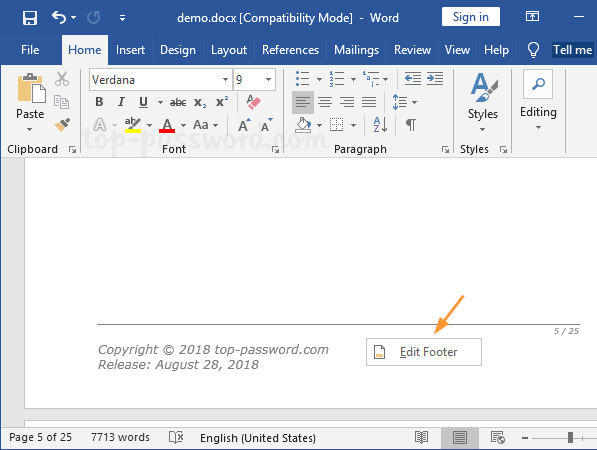 o remove default headers and footers in microsoft word