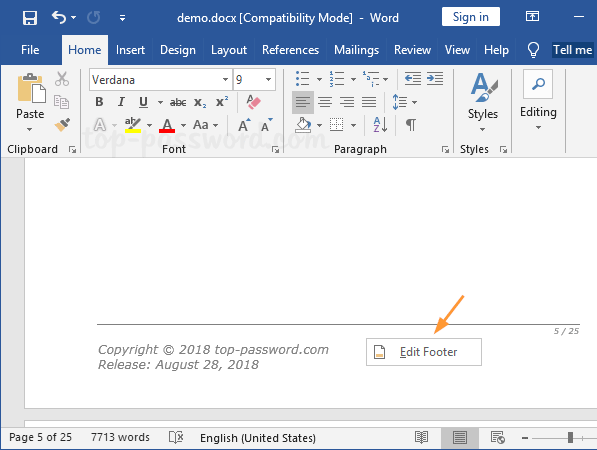 how to insert file name in word footer