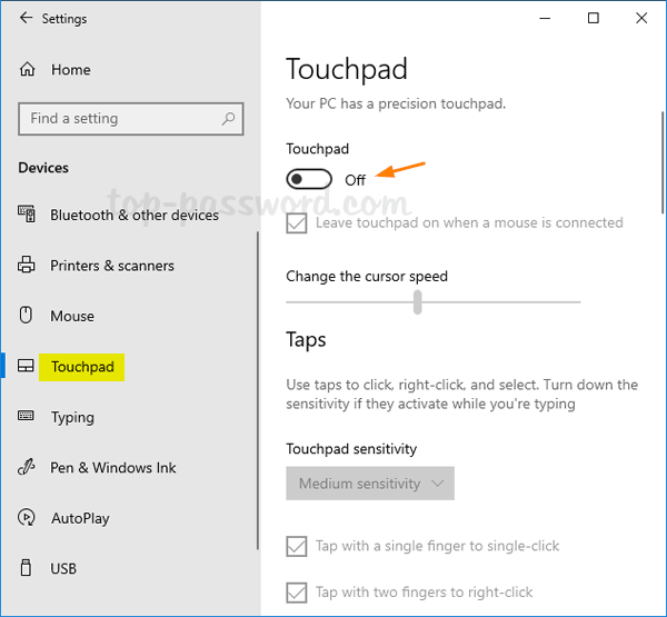 how to disable zoom on touchpad windows 10