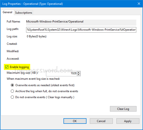 How To Enable Print Logging In Windows 10 And Windows Server 12 Password Recovery