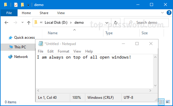 Keep Notepad or Any Window On Top in Windows 10 / 8 / 7 | Password