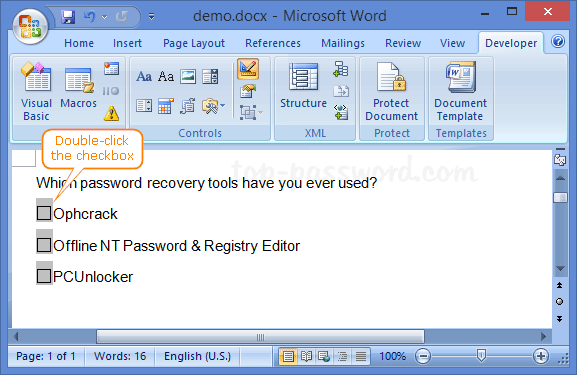 Steps to Insert Clickable Checkbox in Office Word 2007 | Password Recovery