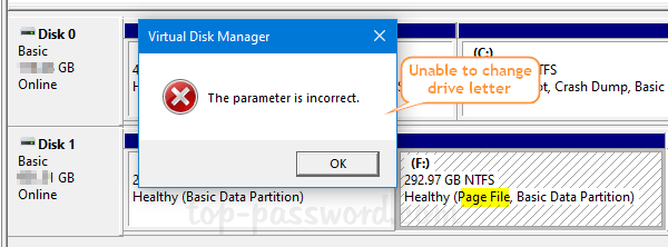 change drive letter parameter is incorrect