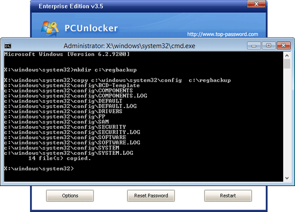 Backup Windows Registry with PCUnlocker