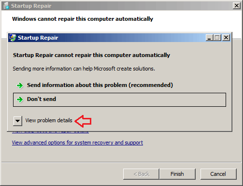 cannot repair Windows automatically