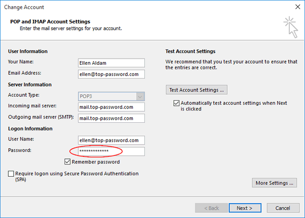 change password microsoft outlook account