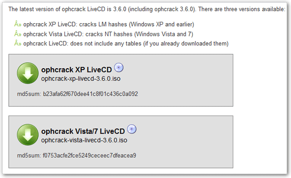 Download Ophcrack LiveCD