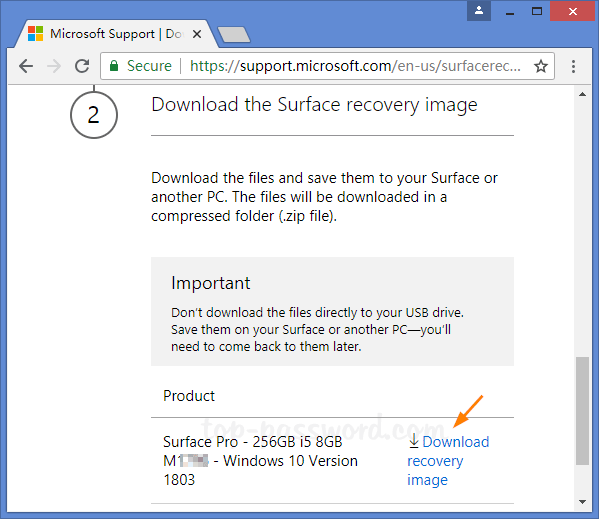 Download Surface Pro recovery image